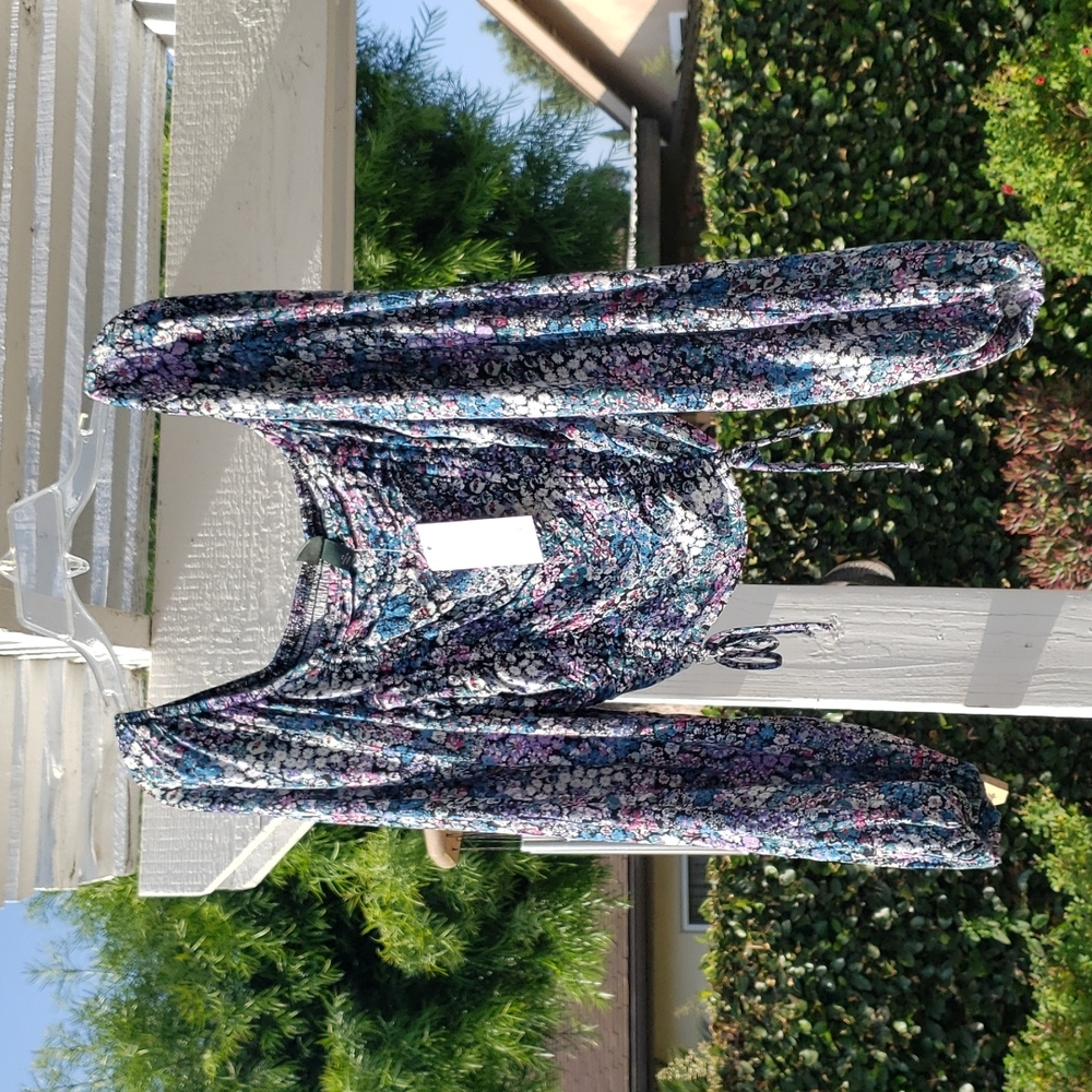 Green/purple floral ruched crop top